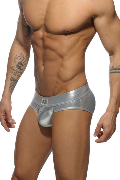 21 Silver - Addicted Metallic Brief AD543 - Side View - Topdrawers Underwear for Men 21 Silver - Addicted Metallic Brief AD543 - Side View - Topdrawers Underwear for Men