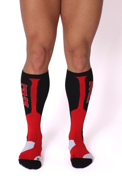 Red - CellBlock 13 Arsenal Knee High Sock A055 - Front View - Topdrawers Underwear for Men Red - CellBlock 13 Arsenal Knee High Sock A055 - Front View - Topdrawers Underwear for Men