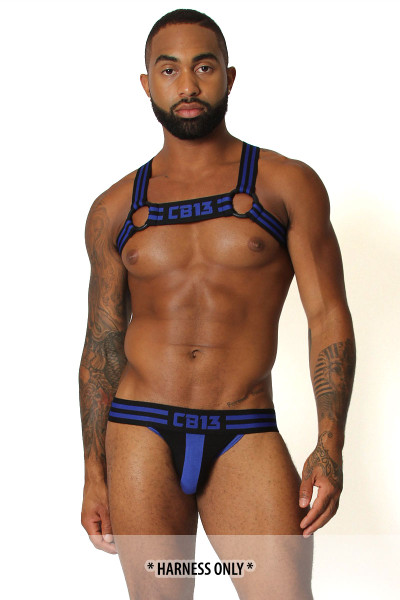 Blue - CellBlock 13 Torque Elastic Harness CBS109 - Front View - Topdrawers Underwear for Men Blue - CellBlock 13 Torque Elastic Harness CBS109 - Front View - Topdrawers Underwear for Men