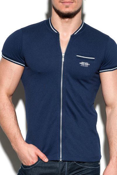 09 Navy - ES Collection Zipper Mao Polo POLO27 - Front View - Topdrawers Menswear 09 Navy - ES Collection Zipper Mao Polo POLO27 - Front View - Topdrawers Menswear