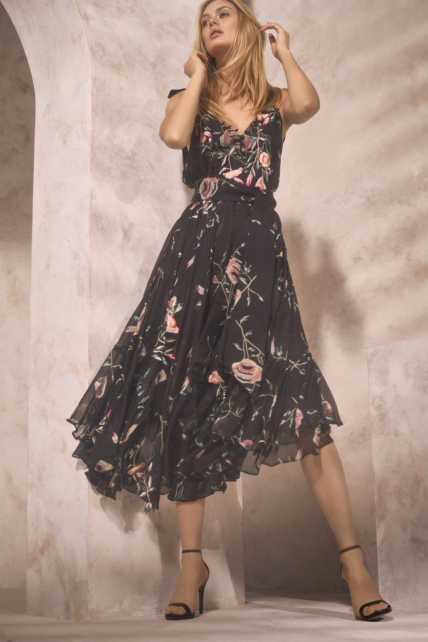 Buy Josie Natori Pressed Flower Printed Silk Chiffon Dress from Josie ...