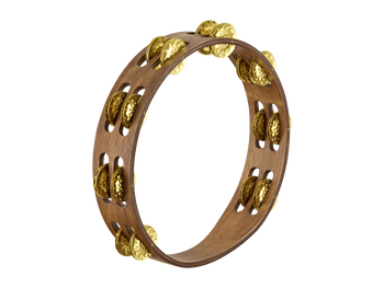 10" Vintage Wood Tambourine with Double Row Hammered Brass Jingles 10" Vintage Wood Tambourine with Double Row Hammered Brass Jingles