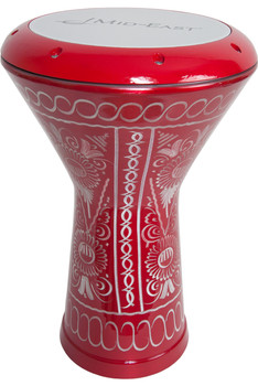 Mid-East Erzincan Etched Aluminum Doumbek w/ Mylar Head 11.5"x16.5" - Red Mid-East Erzincan Etched Aluminum Doumbek w/ Mylar Head 11.5"x16.5" - Red