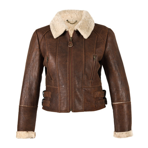 Ladies Short Sheepskin Jacket - Ella (Brick Forest)