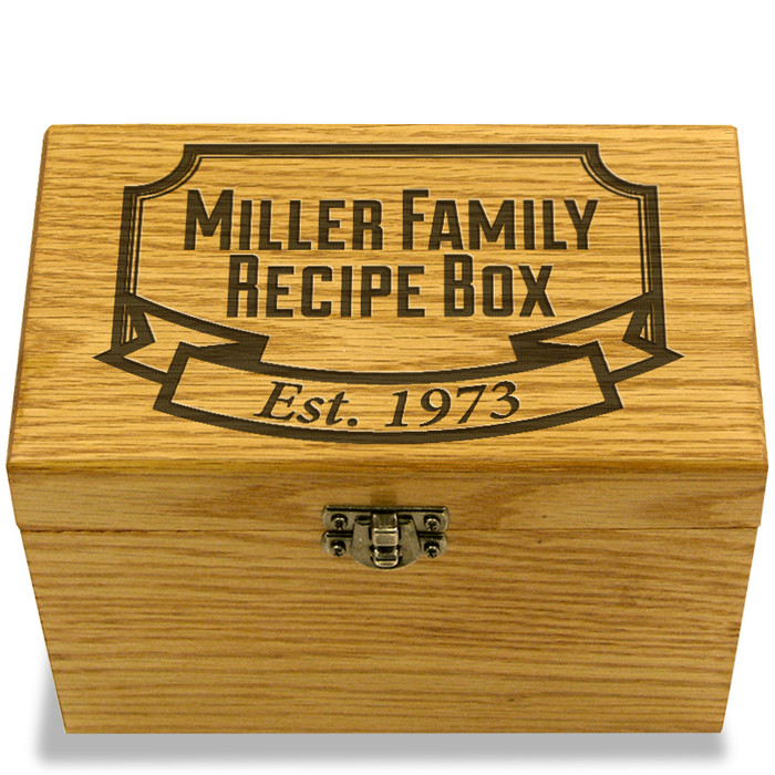 Banner Year Collection Oak Personalized 4x6 Recipe Card Box Banner Year Collection Oak Personalized 4x6 Recipe Card Box