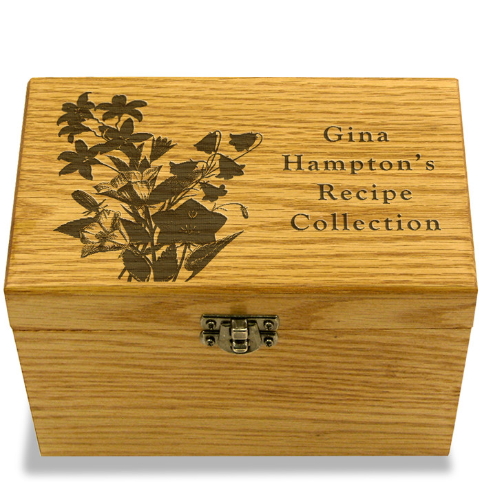 Bellflower Collection Oak Personalized 4x6 Recipe Card Box Bellflower Collection Oak Personalized 4x6 Recipe Card Box