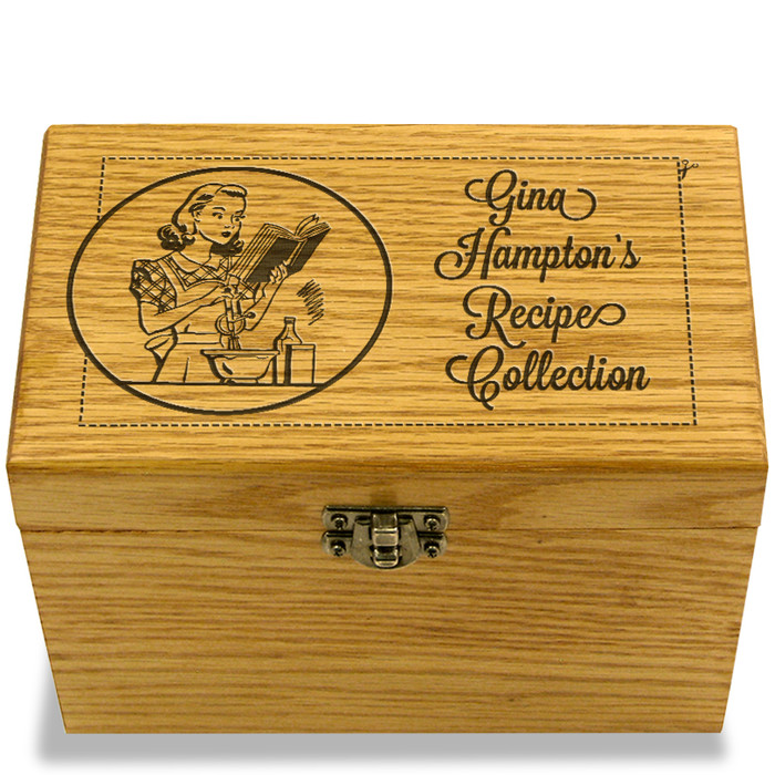 Miss Mixer Collection Oak Personalized 4x6 Recipe Card Box Miss Mixer Collection Oak Personalized 4x6 Recipe Card Box
