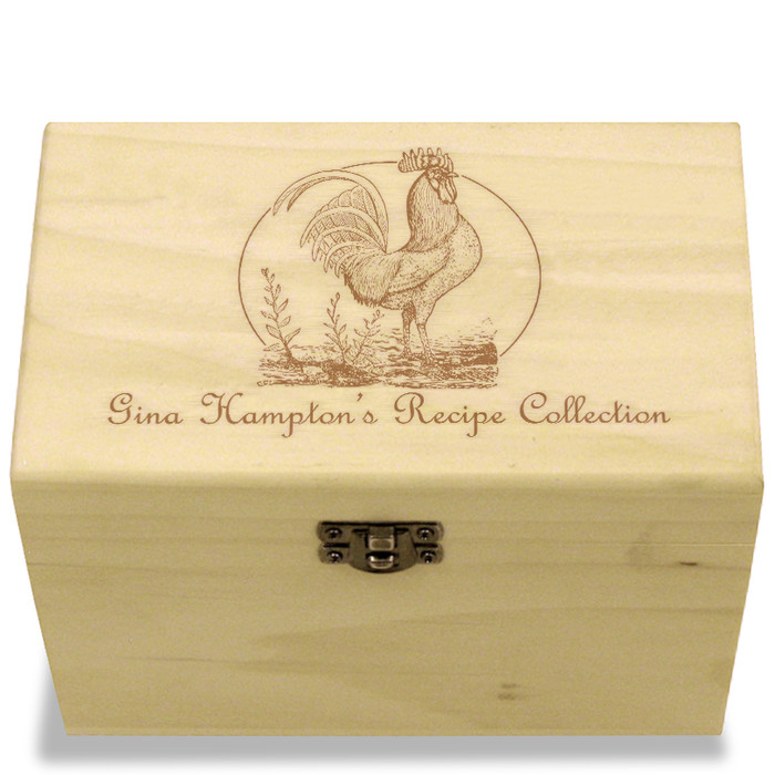 Rooster Collection Poplar Personalized 4x6 Recipe Card Box Rooster Collection Poplar Personalized 4x6 Recipe Card Box