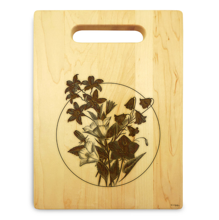 Bellflowers 9x12 Engraved Cutting Board Featuring Handle Maple Wood Bellflowers 9x12 Engraved Cutting Board Featuring Handle Maple Wood