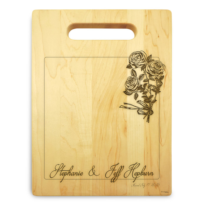 Rose Ribbon 9x12 Personalized Chopping Board Handle Maple Wood Rose Ribbon 9x12 Personalized Chopping Board Handle Maple Wood