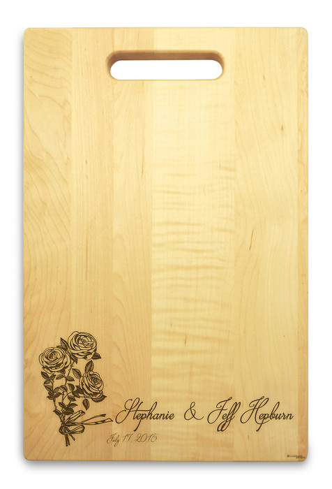 Rose Ribbon 10x16 Handle Monogram Cutting Board Rose Ribbon 10x16 Handle Monogram Cutting Board