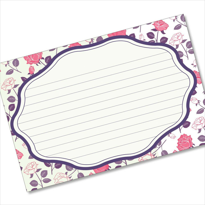 4x6 Recipe Card Rose Pattern White Notecard or Gift Card or 40ea 4x6 Recipe Card Rose Pattern White Notecard or Gift Card or 40ea