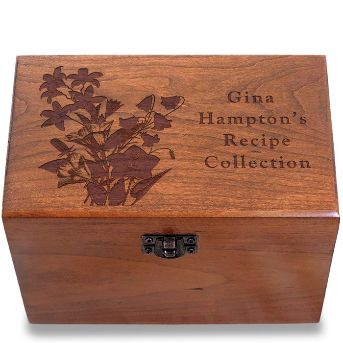 Bell Flowers Personalized Cherry 4x6 Recipe Card Box Bell Flowers Personalized Cherry 4x6 Recipe Card Box