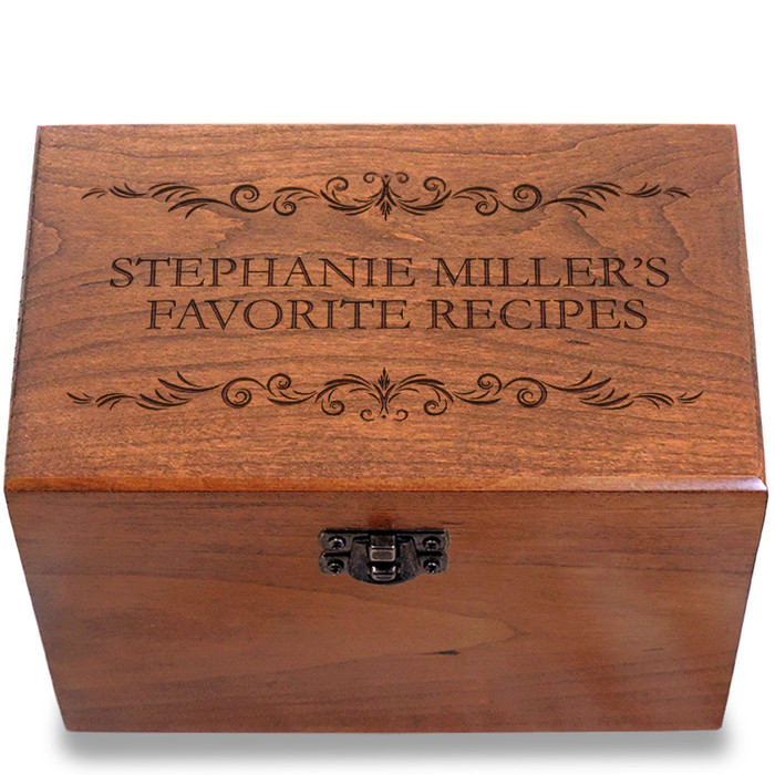 Classic Filigree Personalized Cherry 4x6 Recipe Card Box Classic Filigree Personalized Cherry 4x6 Recipe Card Box