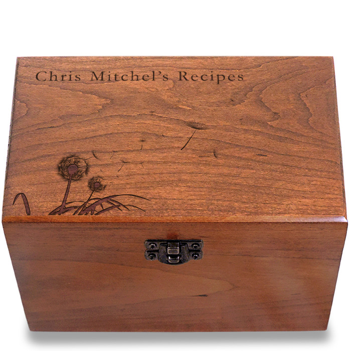 Dandelion Personalized Cherry 4x6 Recipe Card Box Dandelion Personalized Cherry 4x6 Recipe Card Box