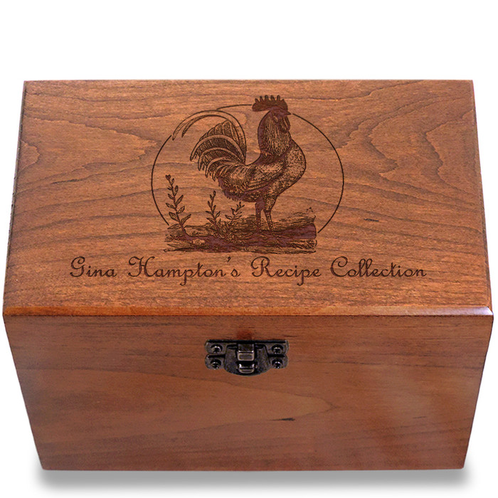 Rooster Personalized Cherry 4x6 Recipe Card Box Rooster Personalized Cherry 4x6 Recipe Card Box