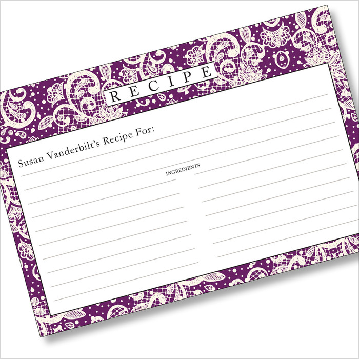 Personalized 4x6 Recipe Card Lace Settings Plum Purple 40ea Personalized 4x6 Recipe Card Lace Settings Plum Purple 40ea