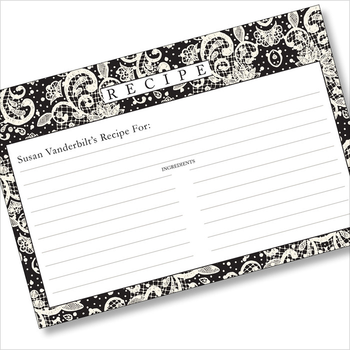 Personalized 4x6 Recipe Card Lace Settings Ebony Black 40ea Personalized 4x6 Recipe Card Lace Settings Ebony Black 40ea
