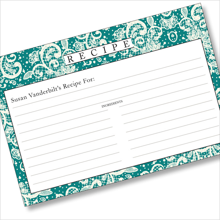 Personalized Recipe Card 4x6 inch Lace Settings Turquoise 40ea Personalized Recipe Card 4x6 inch Lace Settings Turquoise 40ea