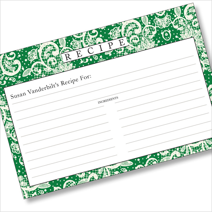 Personalized 4x6 Recipe Card Lace Settings Forest Green 40ea Personalized 4x6 Recipe Card Lace Settings Forest Green 40ea