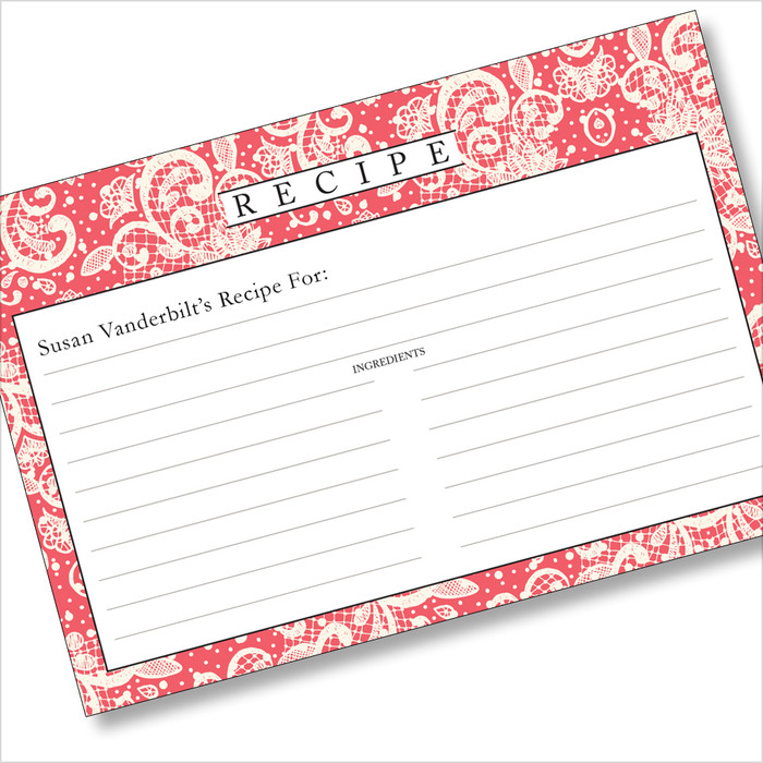 Personalized 4x6 Recipe Card Lace Settings Pink Coral 40ea Personalized 4x6 Recipe Card Lace Settings Pink Coral 40ea
