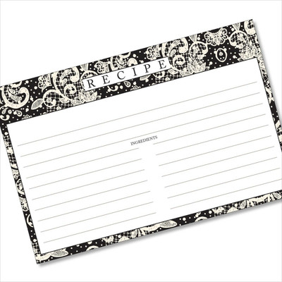 Recipe Cards Set Lace Settings Ebony Black 4x6 Index Cards