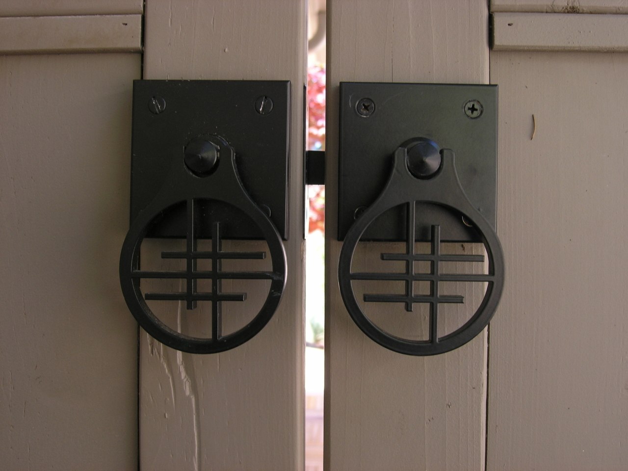 Asian Inspired Design Gate Hardware Package Installed Double Gate Closeup