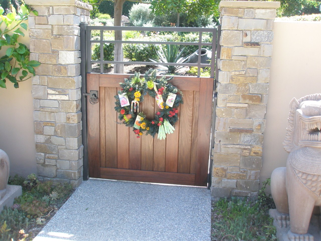 Asian inspired design gate hardware package installed gate