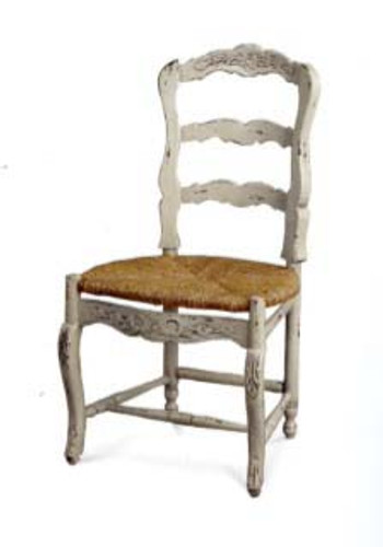 Farmhouse Dining Chair w/ Carving - White Light Distressed