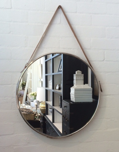 Round Mirror Nickel/Leather 61cm