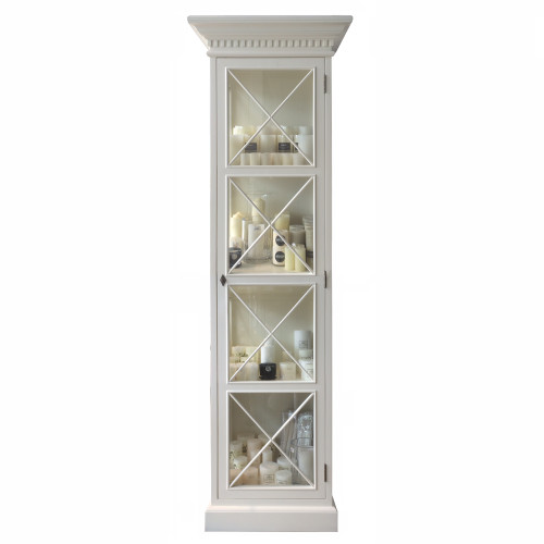 French Cross Display Cabinet 1 Door - Antique White