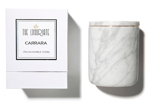 The Luxuriate Carrara Marble Candle Vessel and box