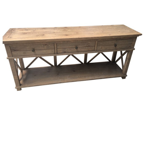 Hamptons Cross Console Table 3 Drawer - Natural Weathered Pine