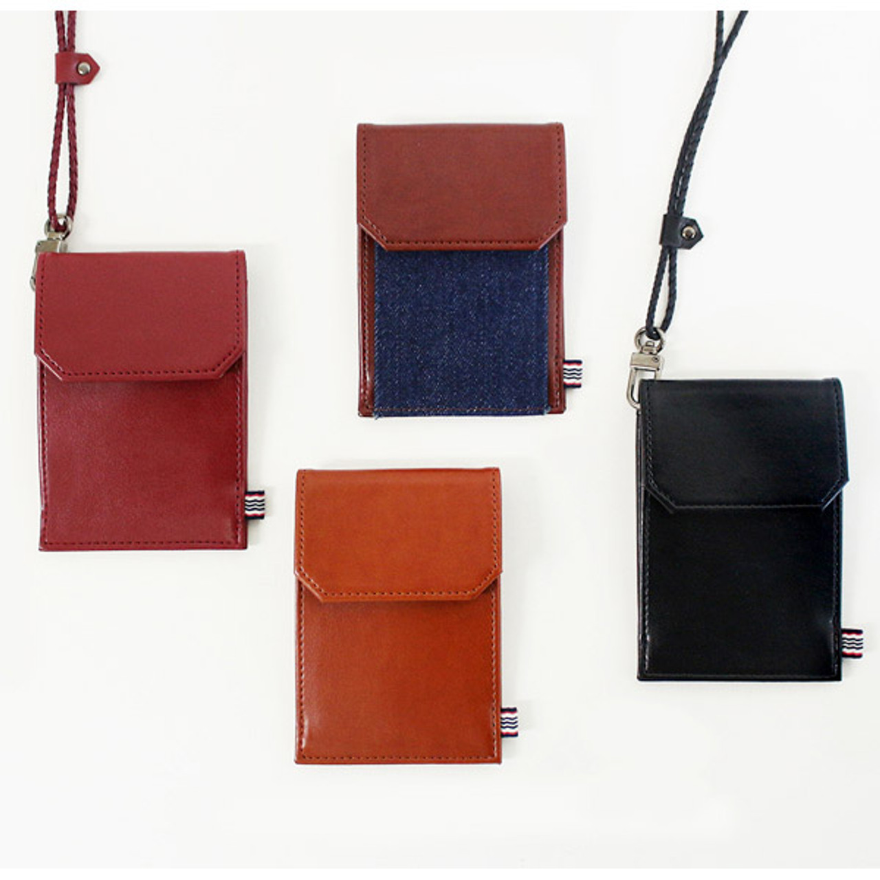 Indigo The basic M pocket card case holder with neck strap ver.2