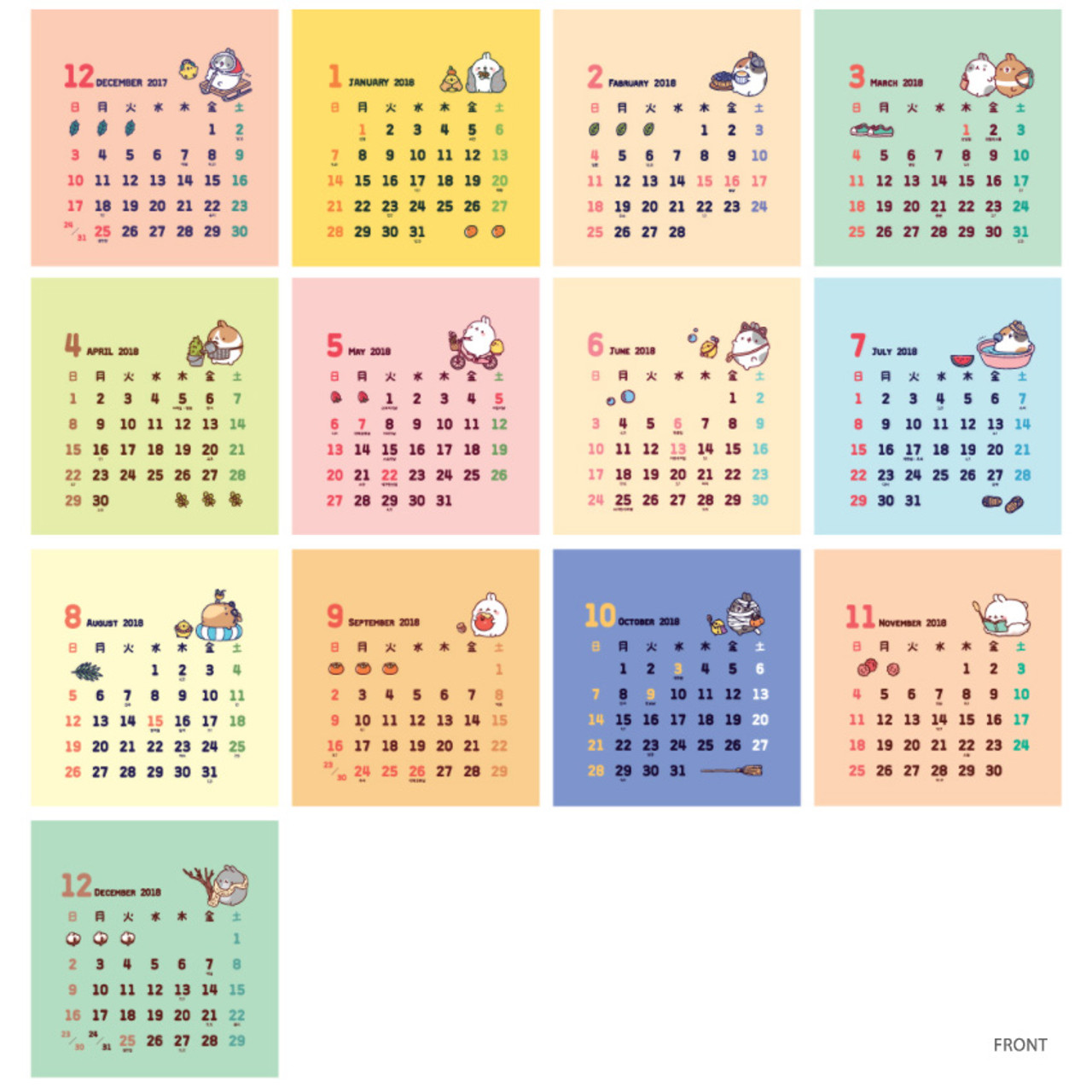 Bookcodi 2018 Molang Ilration Spiral Bound Small Desk Calendar Front 2018 Molang Ilration Small Desk Calendar