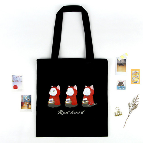 Red hood cat black shoulder tote bag Red hood cat black shoulder tote bag