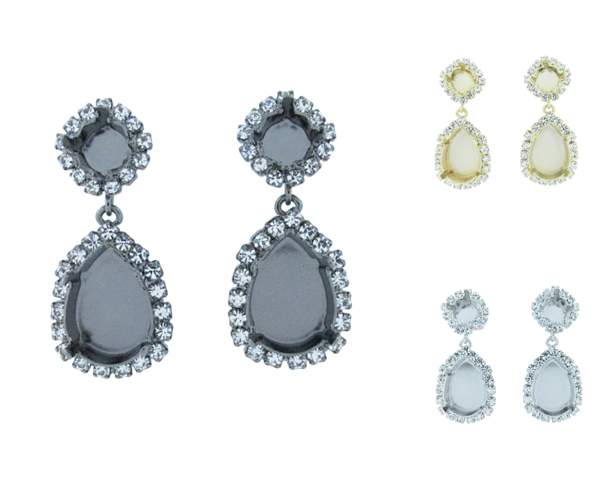 Empty Earrings | 8.5mm & 18mm x 13mm Pear Crystal Halo Stud