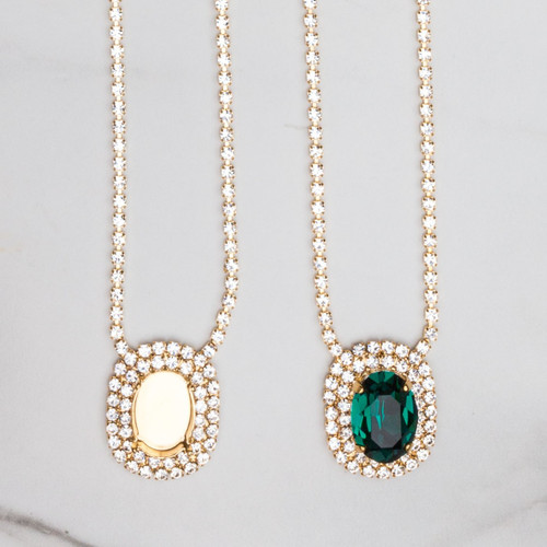 18mm x 13mm Oval | Crystal Halo Pendant Necklace | One Piece