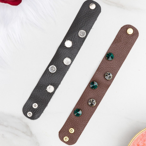 12mm Round | Five Setting Wide Leather Bracelet | One Piece