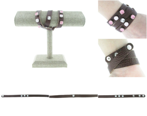 The Branded Leather Line - Wrap Leather Bracelet With Seven 8.5mm (39ss) Riveted Empty Settings Made In The USA