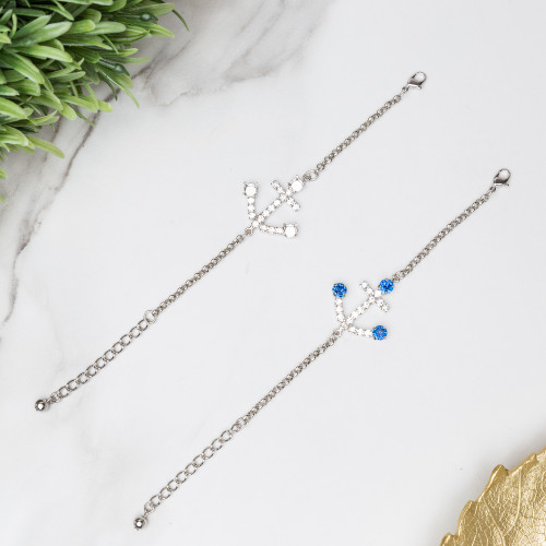6mm | Anchor Crystal Rhinestone Bracelet | One Piece