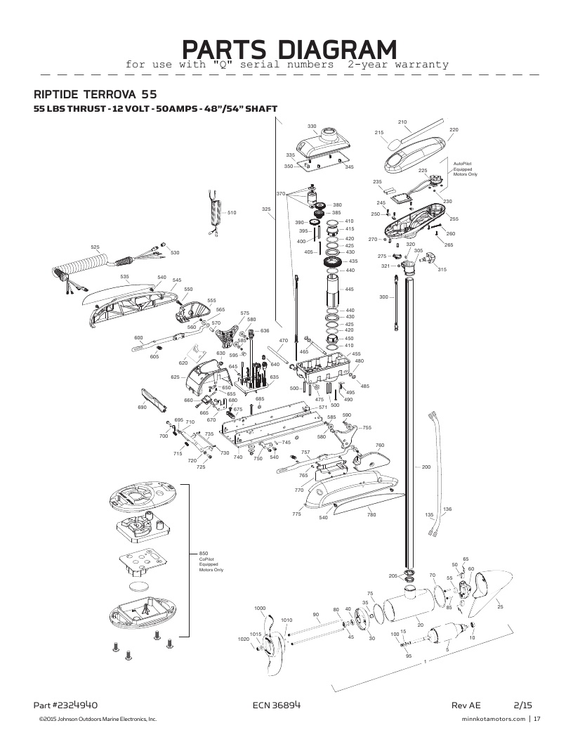 Minn Kota Riptide Terrova 55 Parts-2016 from FISH307.com st55 wiring diagram 