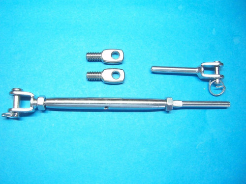 Type 316 Stainless Steel Tensioner Set for Cable Railing with Jaw - 1/8" Cable + 2 Tab Bolts Type 316 Stainless Steel Tensioner Set for Cable Railing with Jaw - 1/8" Cable + 2 Tab Bolts