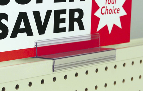 Gondola Shelf Top Cap Sign Holder in use. Gondola Shelf Top Cap Sign Holder in use.