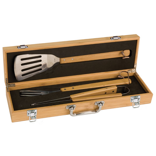 3-Piece BBQ Tool Set in Bamboo Case