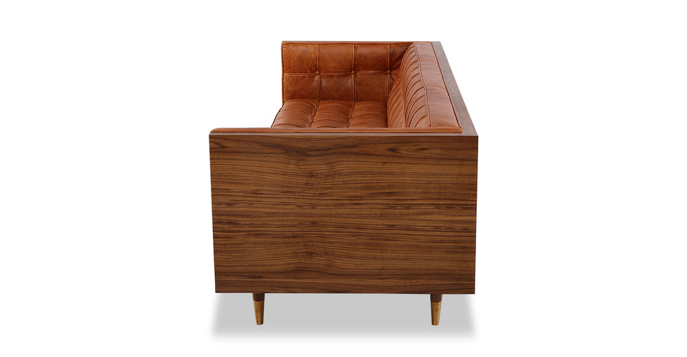 Woodrow Box Sofa, Walnut/Manitou Distressed Leather - Kardiel