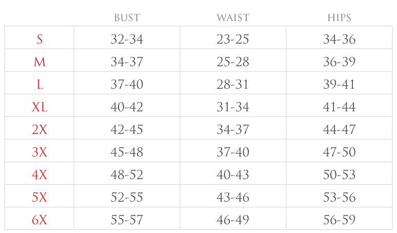 Corset Size Chart