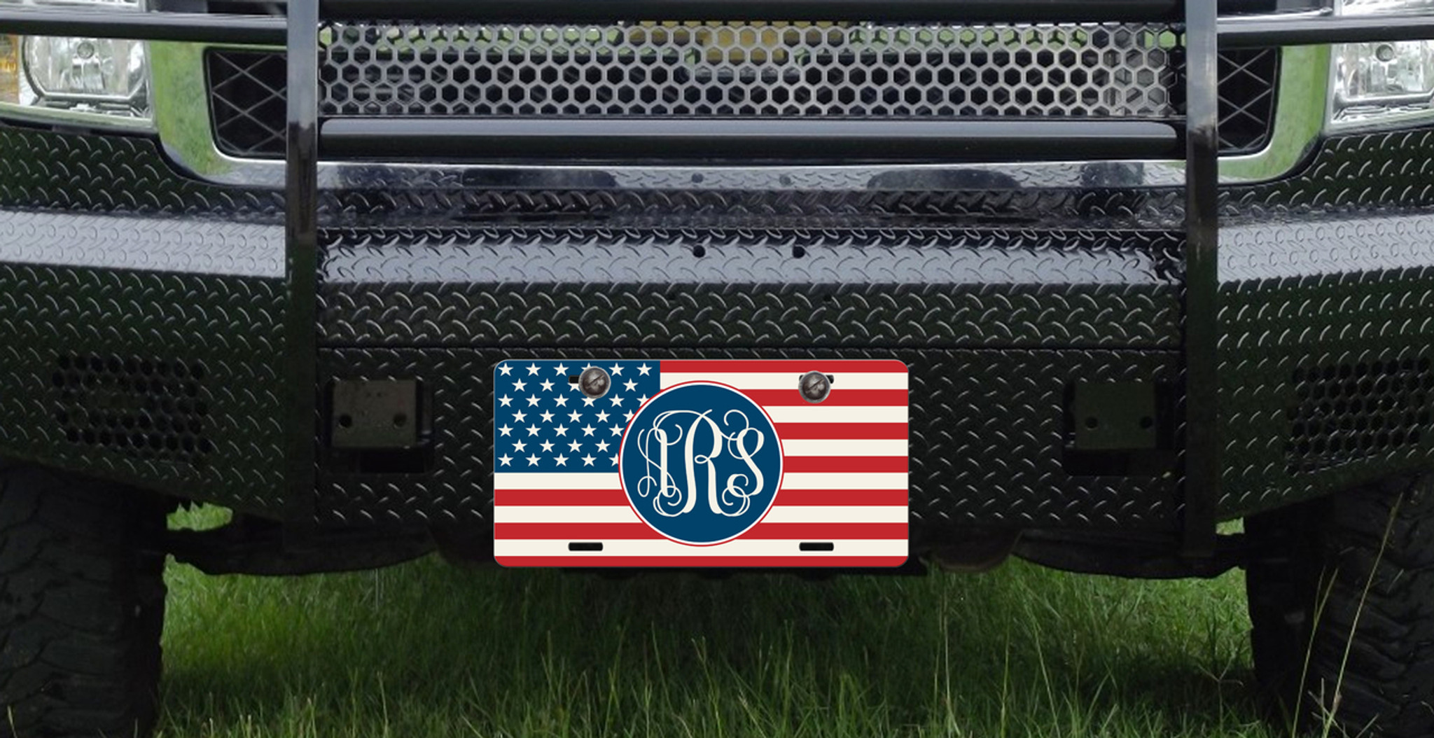 American Flag Monogrammed Car Tag - USA Personalized ...