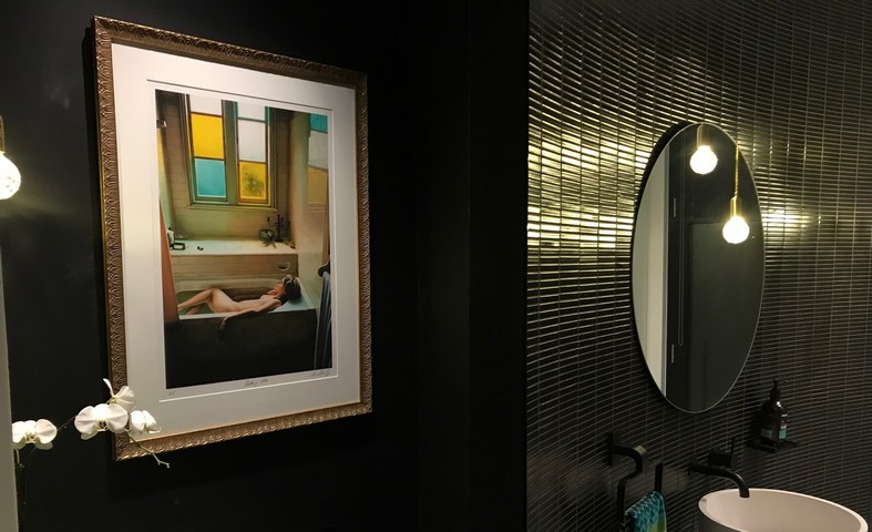 Bathroom with Mirror and Framed Art Print