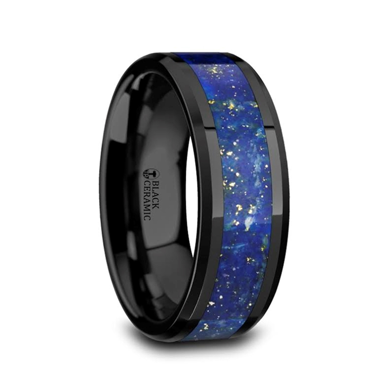 Argeius Men S Black Ceramic Wedding Band With Blue Lapis Inlay Argeius Men S Black Ceramic Wedding Band With Blue Lapis Inlay